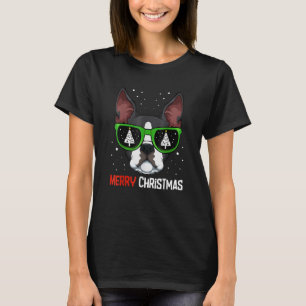 T-shirt Boston Terrier Pyjama de Noël Chien Lunettes de so