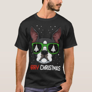 T-shirt Boston Terrier Pyjama de Noël Chien Lunettes de so