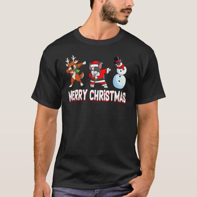 T-shirt Boston Terrier Reindeer Snowman Merry Christmas Lo (Devant)