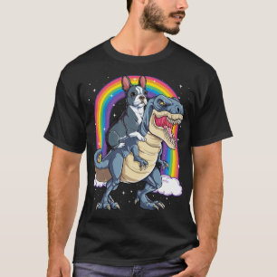 T-shirt Boston Terrier Riding Dinosaur T rex