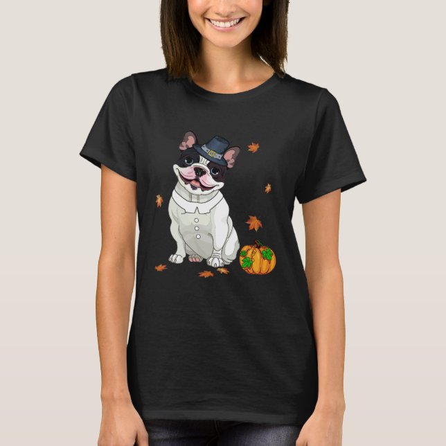 T-shirt Boston Terrier Thanksgiving Costume Pilgrim Turkey (Devant)