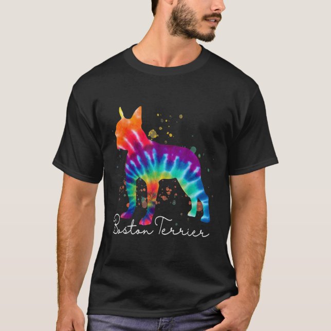 T-shirt Boston Terrier Tie Dye Rainbow Dog Lover  (Devant)