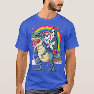 T-shirt Boston Terrier Unicorn équitation Dinosaur T rex