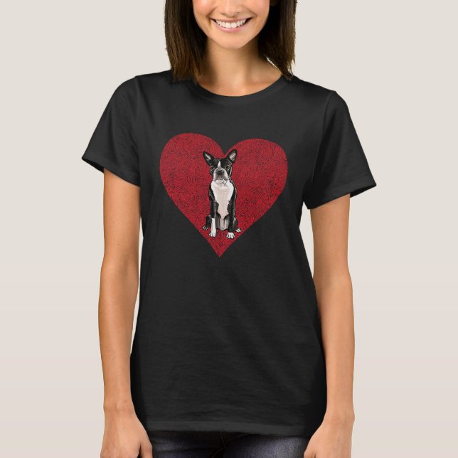 T-shirt Boston Terrier Valentines Day Dog Love Fingerprint (Devant)