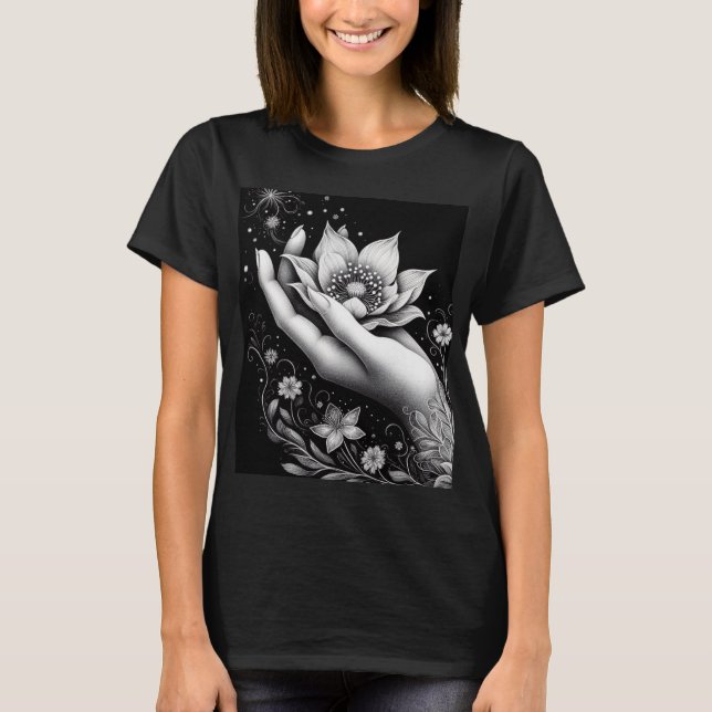 T-shirt Botanical Hand Etching with Falling Petals Canvas (Devant)
