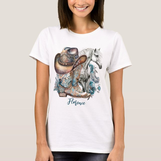 T-shirt Botte de cheval Cowgirl bottes de cowboy casquette (Devant)