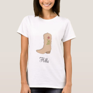 T-shirt Bottes Beige de Campagne avec Fleur