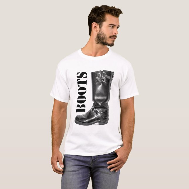 T-shirt BOTTES ! La botte classique d'ingénieur de moto (Devant entier)