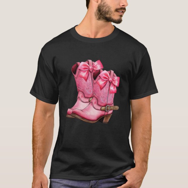 T-shirt Bottes pour bébé rose Bow Preppy y y2k Coquette (Devant)