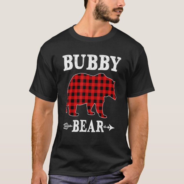 T-shirt Boubby Ours de Noël Pyjama Rouge Plaid Buffalo Fam (Devant)