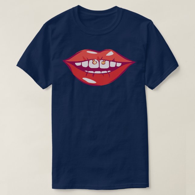 T-shirt Bouche Sexy Avec Piercing (Design devant)