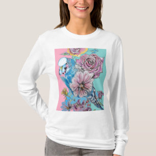T-shirt Boucle à clé fleurie Rose Budgie Budgies bleu