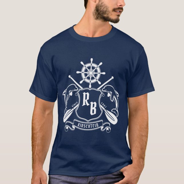 T-shirt Bouclier marin d'avirons de barre de dauphins (Devant)
