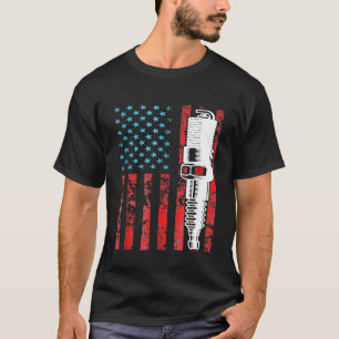 T-shirt Bougie d'allumage Drapeau Américain Voiture Ancien