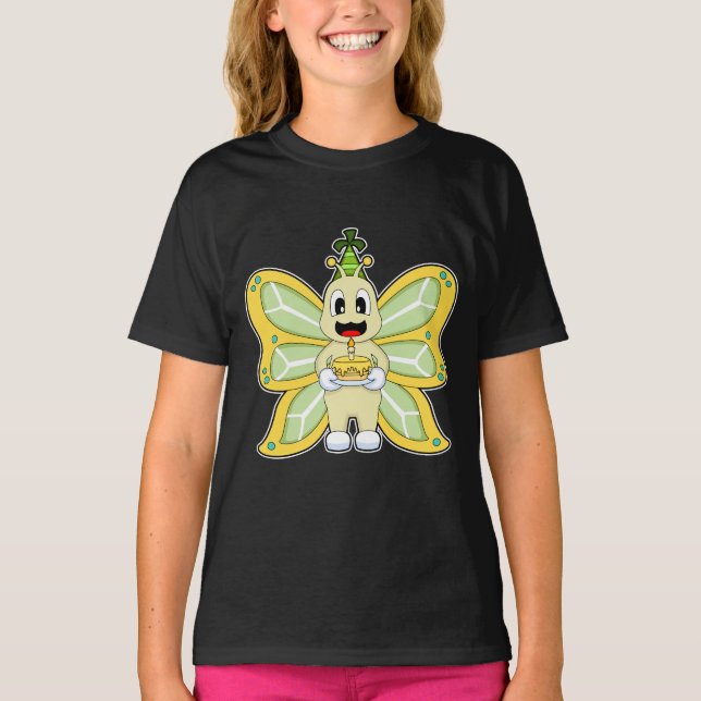 T-shirt Bougie de gâteau d'anniversaire papillon (Devant)