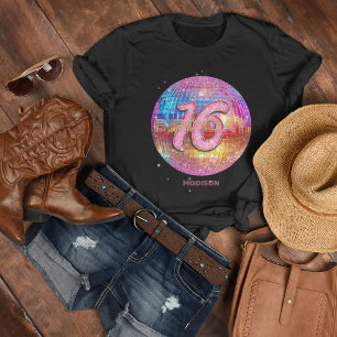 T-shirt Boule à facettes disco paillettes or rose pour fêt