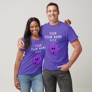 T-shirt Boule de Bowling Violet   Nom de l'équipe de Bowli