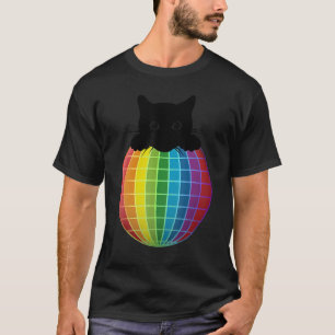 T-shirt Boule Disco esthétique Arc-en-ciel Chat Noir Chat 