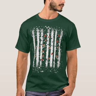 T-shirt bouleau d'aquarelle oiseau rouge