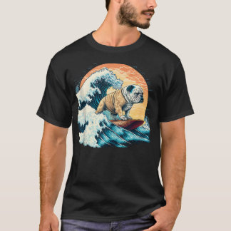 T-shirt Bouledogue anglais surfant sur la Grande Vague de