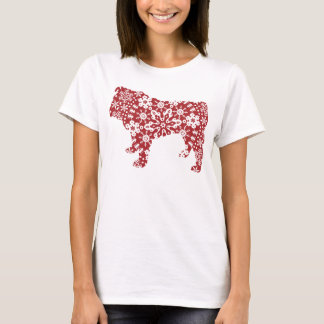 T-shirt Bouledogue, flocons de neige rouges de Noël de