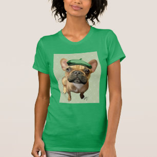 T-shirt Bouledogue français Brown avec le casquette vert