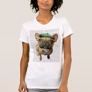 T-shirt Bouledogue français Brown avec le casquette vert 2