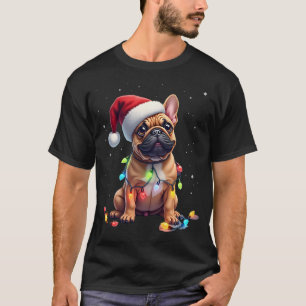 T-shirt Bouledogue Français Éclairage de Noël Père Noël Bo