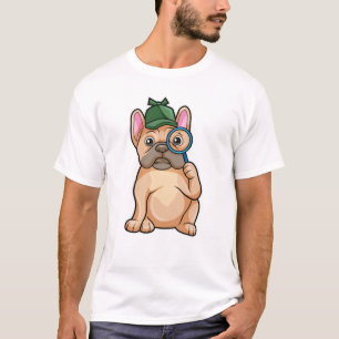 T-shirt Bouledogue français en détective avec loupe