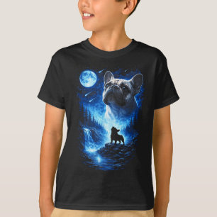 T-shirt Bouledogue français hurlant à la lune nuit étoilée