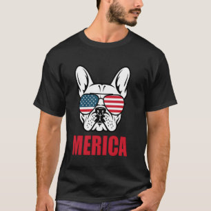 T-shirt Bouledogue français Merica Drapeau américain 4 jui