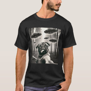 T-shirt Bouledogue Français Selfie Avec Alien UFO Drôle D'