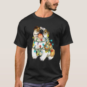 T-shirt Bouledogues Chiens Arbre Lumières de Noël Xmas Pou