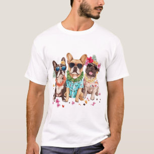 T-shirt Bouledogues français hawaïens Lei de fleurs