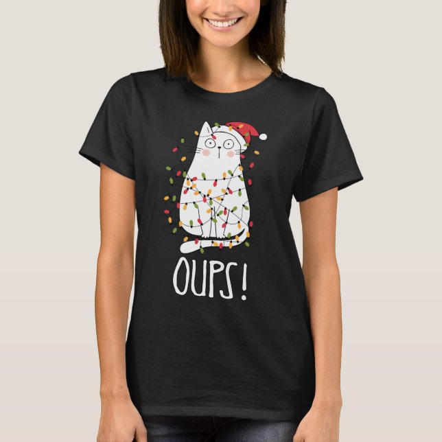 T-shirt Boules de chat ! Chat Blanc Tangé Dans L'Arbre De  (Devant)