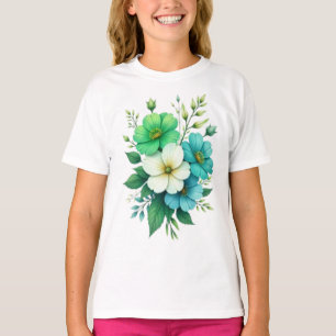 T-shirt Bouquet de fleurs blanches bleues-57453