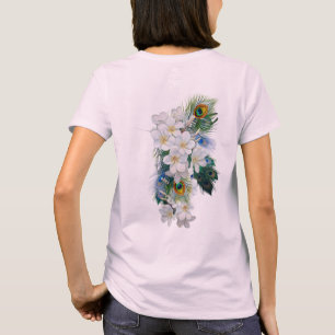 T-shirt Bouquet de fleurs blanches, plumes de paon