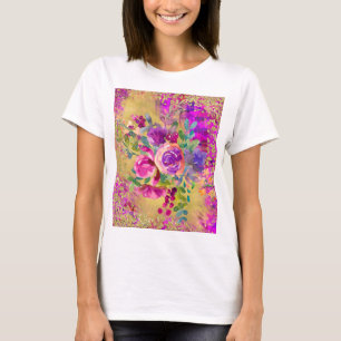 T-shirt Bouquet de fleurs d'aquarelle sur framboise rose
