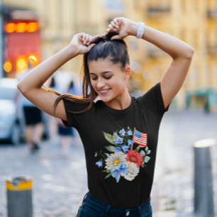 T-shirt Bouquet de fleurs patriotiques avec drapeau améric