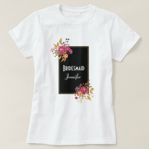 T-shirt Bouquet de fleurs roses sur cadre noir
