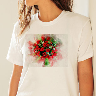 T-shirt Bouquet de roses rouges aquarelle sur fond blanc