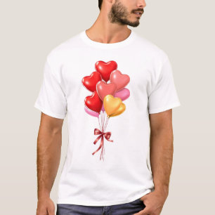 T-shirt Bouquet en forme de coeur rouge, rose et or