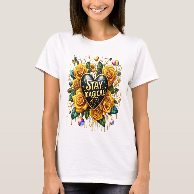 T-shirt Bouquet enchanteur de Roses d'or et de coeur (Devant)