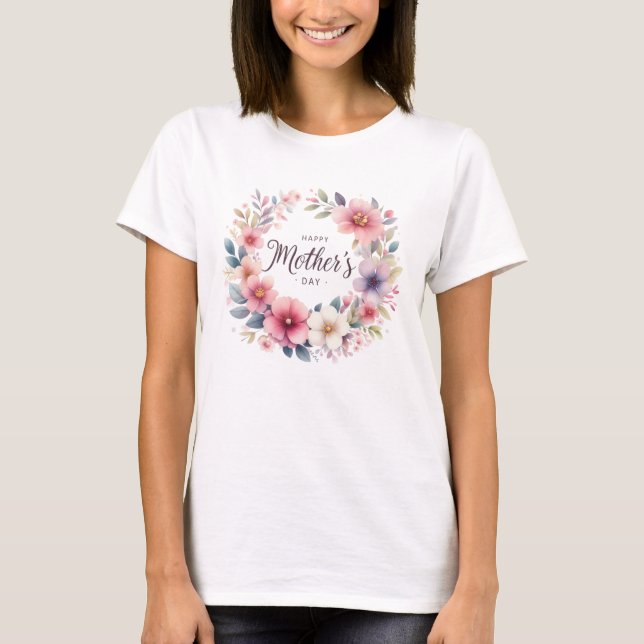 T-shirt Bouquet floral mauve et rose printanière Fête des  (Devant)
