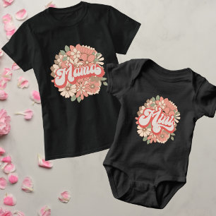 T-shirt Bouquet Floral Rétro Maman Typographie Rose Corail