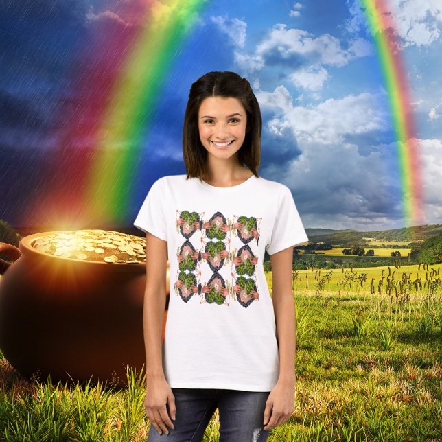 T-shirt Bouquets de coeur et de trèfle de la Saint-Patrick (St. Patrick's Day Flower Heart and Clover Bouquets T-Shirt)