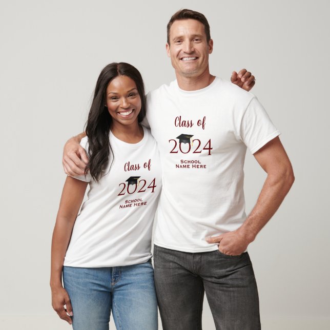 T-shirt Bourgogne Classe de 2024 Graduate Graduate Graduat (Unisexe)