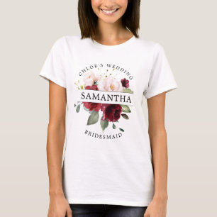 T-shirt Bourgogne Rouge Blush rose Floral