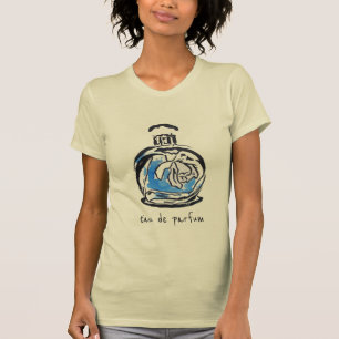 T-shirt Bouteille de parfum de la mode bleue