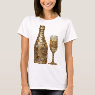 T-shirt Bouteille et verre argentés MONEY Design citation
